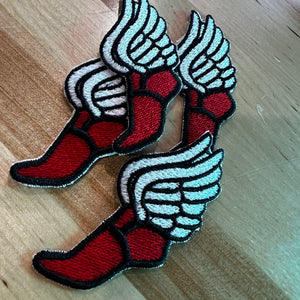 Iron on Winged Track Feet Embroidery Patches (4 Pack)