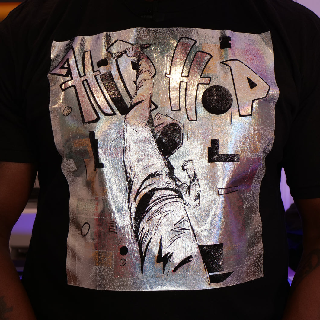 HipHop in Chrome on Black T-Shirt